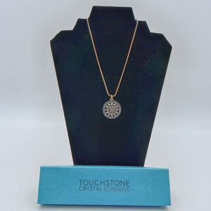 Touchstone Crystal by Swarovski Denim Medallion Necklace Oxidized Silver 15-18”